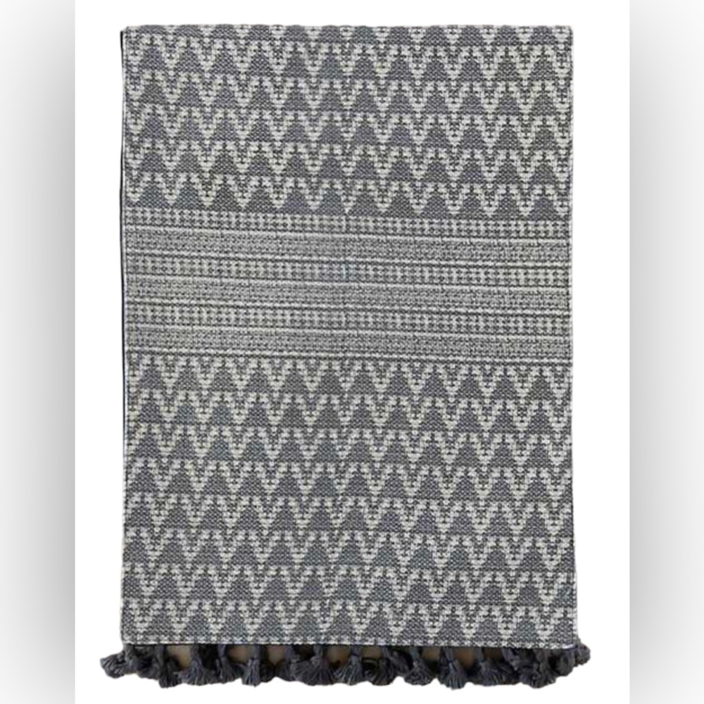 NWT - Grey Chevron Tasseled Table Runner